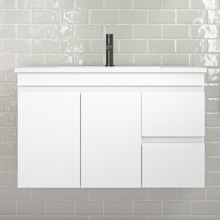 Bianca 900mm Gloss White Wall Hung Vanity with Ceramic Countertop